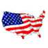 A map of the United States filled with the design of the American flag, featuring white stars on a blue background and red and white stripes.