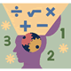 Illustration of a head in profile with gears inside the brain, symbols for math operations above, and numbers 1, 2, and 3 in the background, representing mathematical thinking and problem-solving.