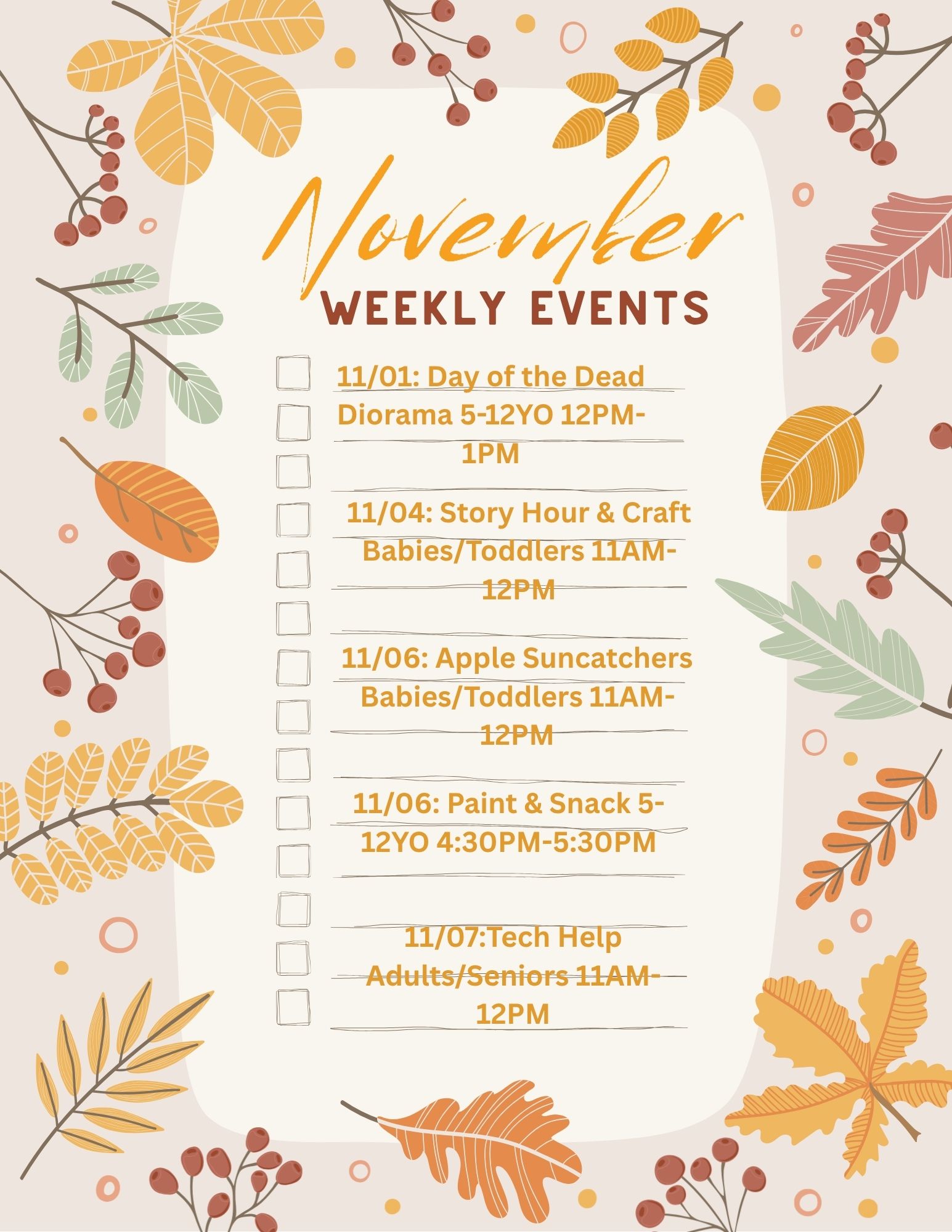 beige orange cute simple illustration leaf autumn bucket list checklist