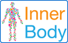 Colorful dotted human silhouette next to the words Inner Body—Inner in orange and Body in blue—on a white background outlined in blue.