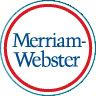 The Merriam-Webster logo, featuring the words Merriam-Webster in blue text inside a white circle outlined in red and blue.