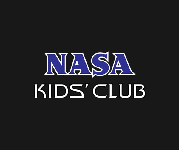 The image features the text NASA Kids Club in bold, stylized blue and white letters on a black background.