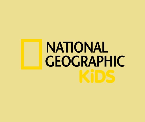 National Geographic Kids logo with a yellow rectangle and the words National Geographic in black and KIDS in yellow, on a light yellow background.