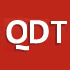 White letters QDT on a red background, with the tail of the letter Q stylized as a white curved line.
