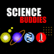 The Science Buddies logo features the words SCIENCE BUDDIES above icons of a sun, atom, planet, DNA strand, rocket, and grid, all set against a black background.