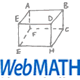A hand-drawn rectangular prism labeled with vertices A, B, C, D, E, F, G, and H, with dashed lines indicating hidden edges. WebMATH is written below in blue text.